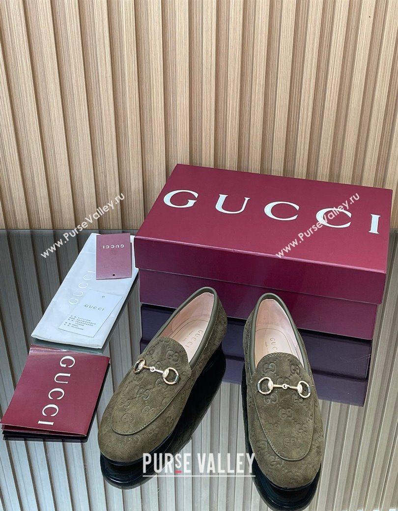 Gucci Jordaan GG Allover Suede Flat Loafers with Horsebit Green 2025 840725 (MD-250828105)