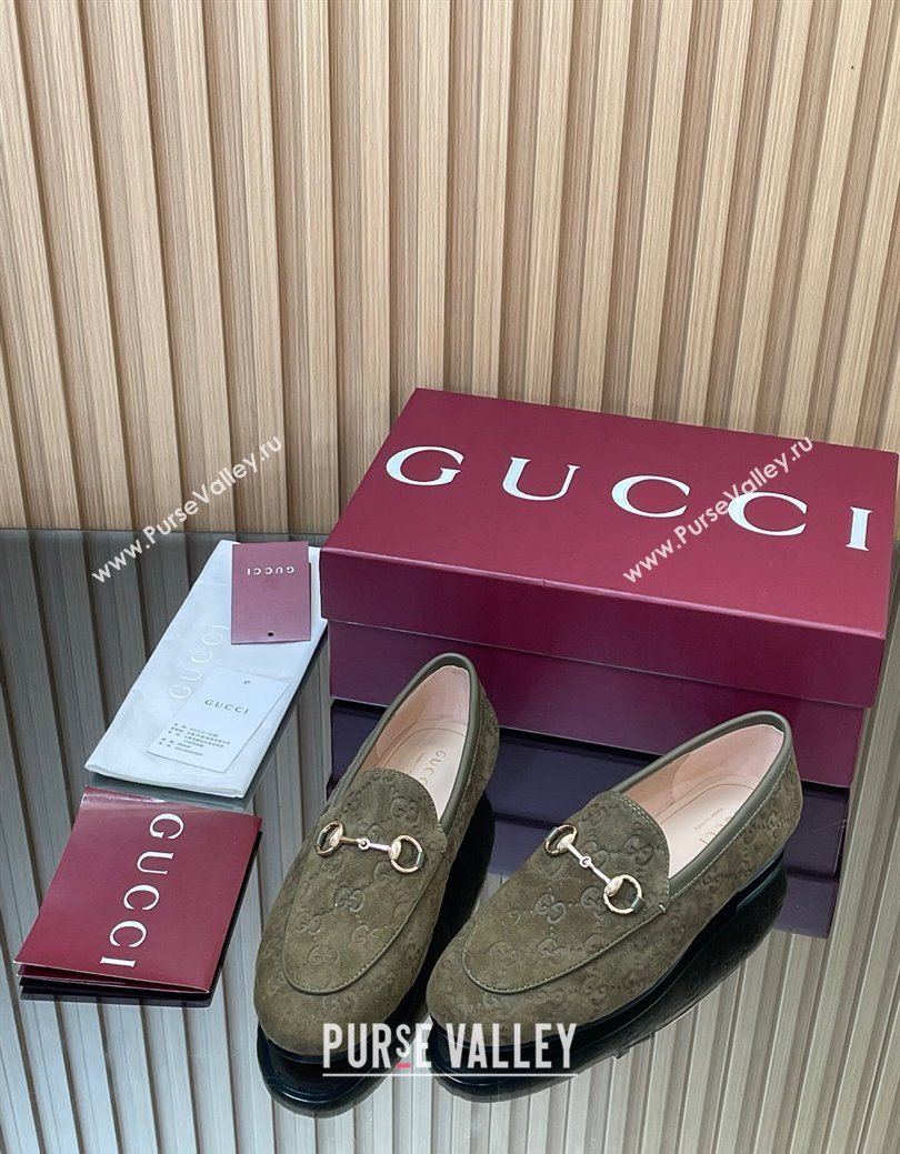 Gucci Jordaan GG Allover Suede Flat Loafers with Horsebit Green 2025 840725 (MD-250828105)