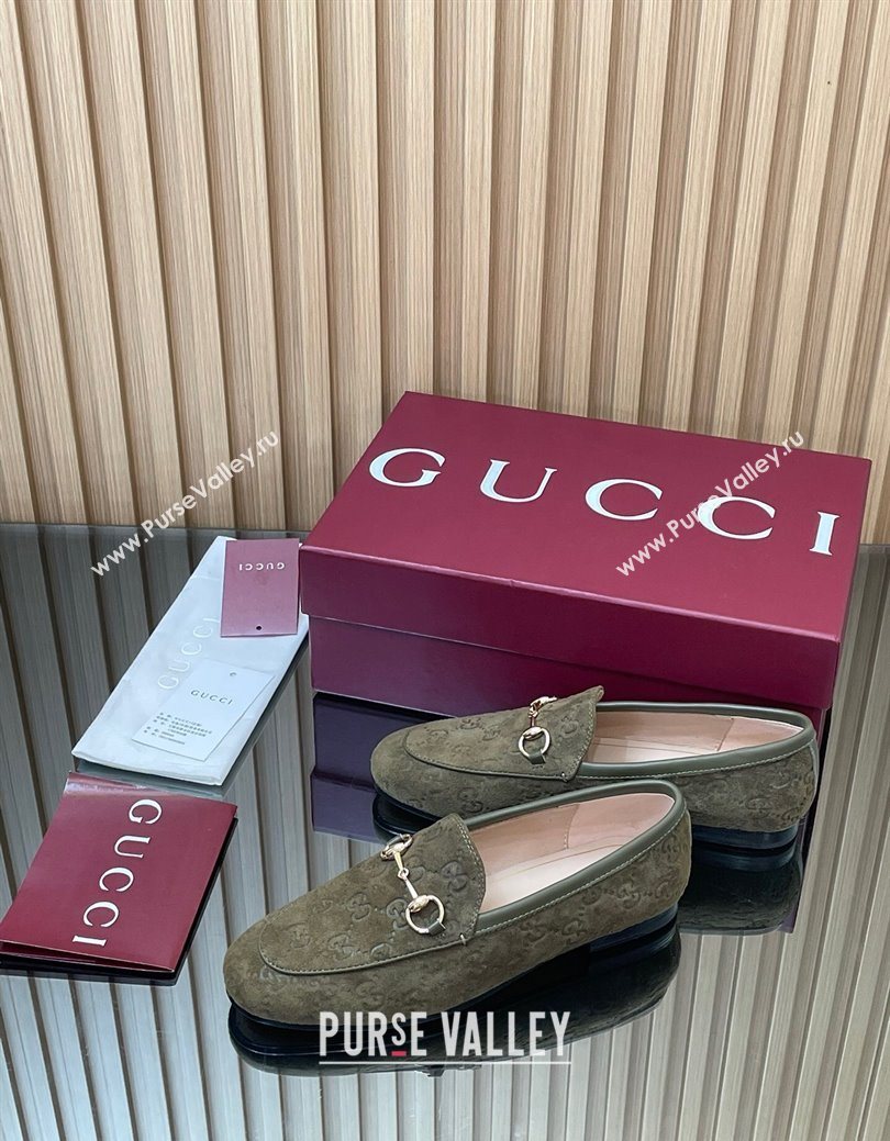 Gucci Jordaan GG Allover Suede Flat Loafers with Horsebit Green 2025 840725 (MD-250828105)