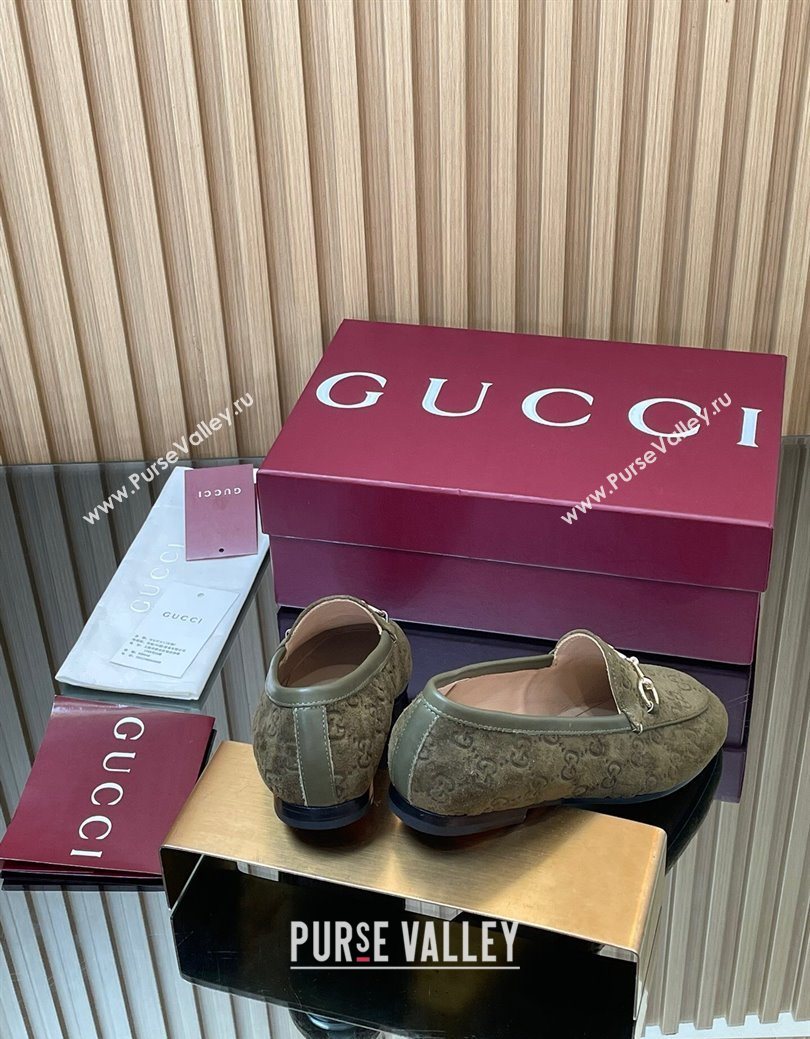 Gucci Jordaan GG Allover Suede Flat Loafers with Horsebit Green 2025 840725 (MD-250828105)