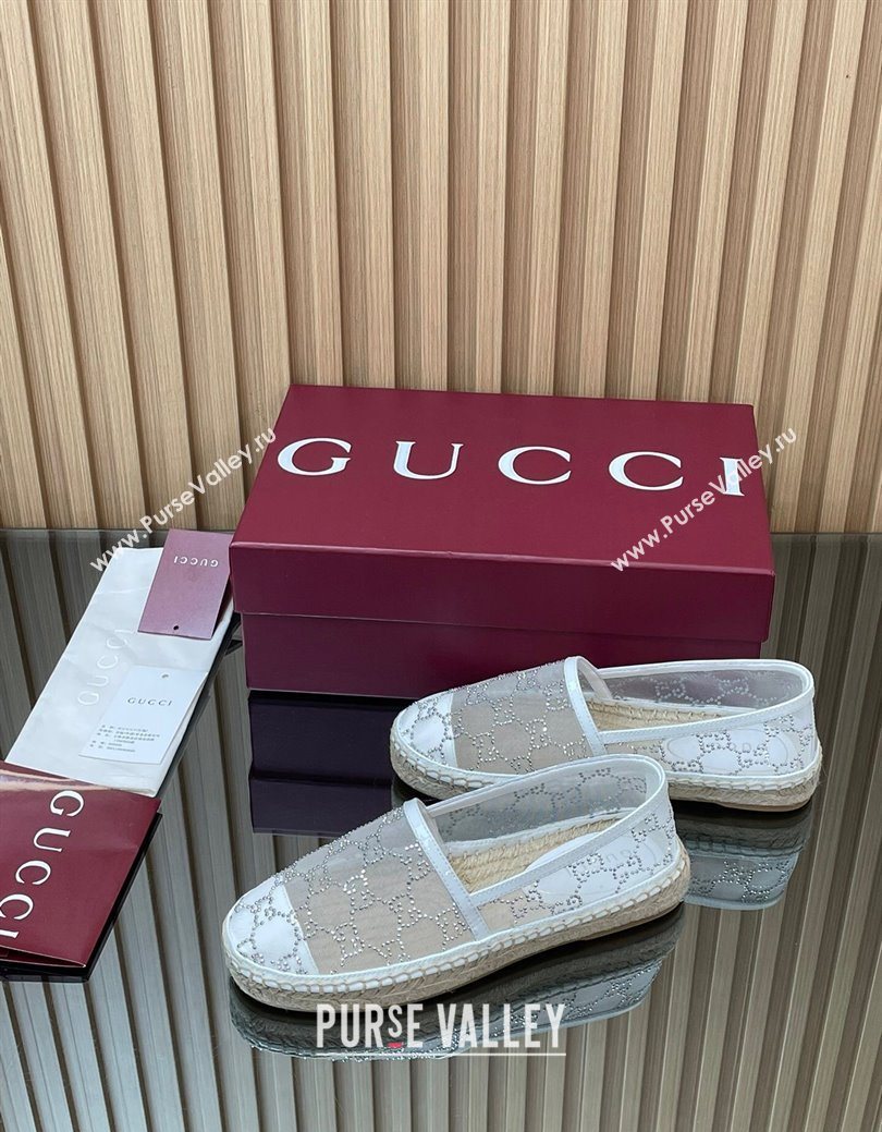 Gucci GG Strass Mesh Espadrilles Flat White 2025 GG082805 (MD-250828075)