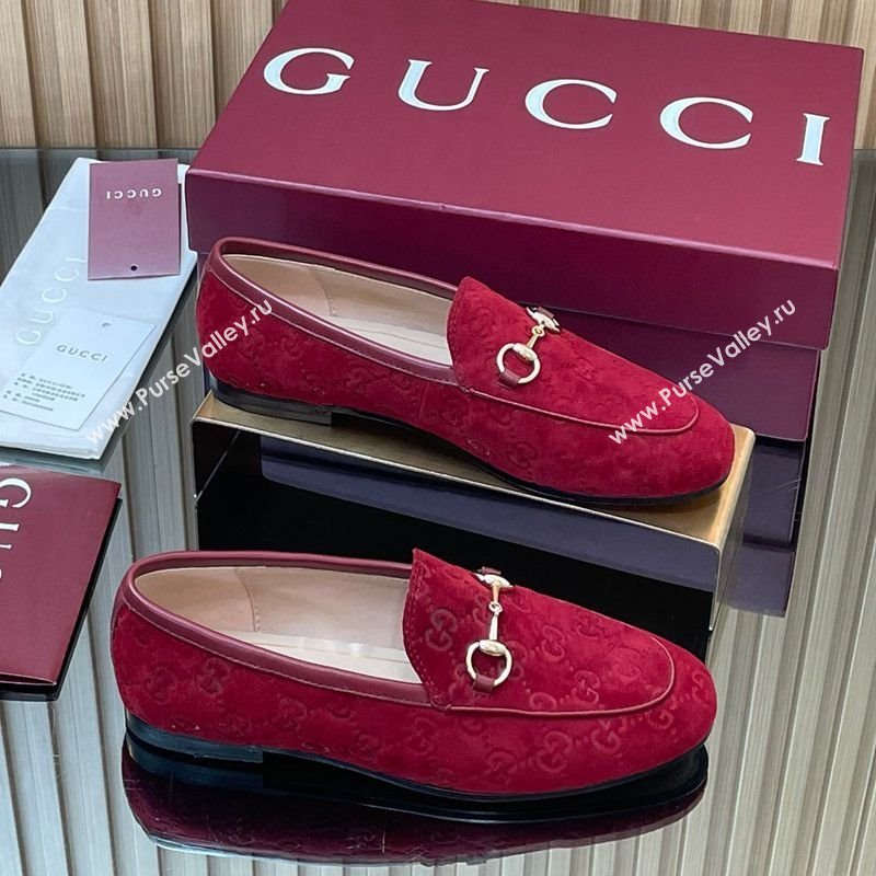 Gucci Jordaan GG Allover Suede Flat Loafers with Horsebit Red 2025 840725 (MD-250828106)