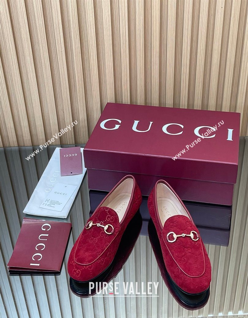 Gucci Jordaan GG Allover Suede Flat Loafers with Horsebit Red 2025 840725 (MD-250828106)