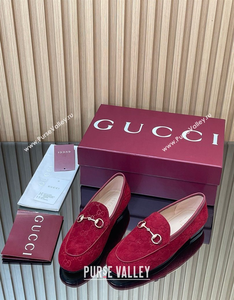 Gucci Jordaan GG Allover Suede Flat Loafers with Horsebit Red 2025 840725 (MD-250828106)