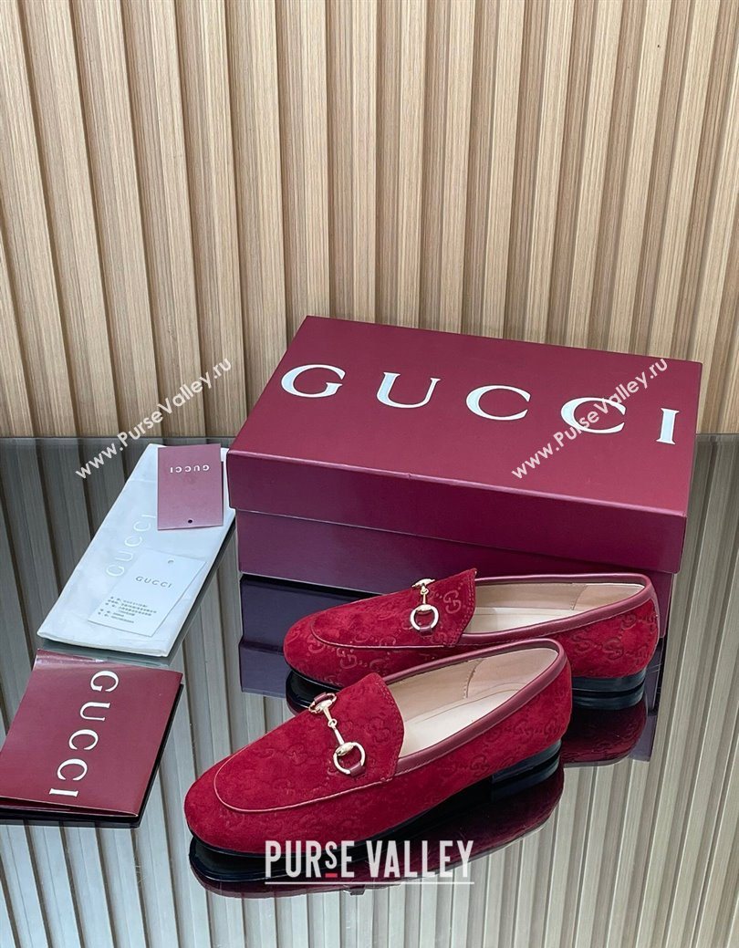 Gucci Jordaan GG Allover Suede Flat Loafers with Horsebit Red 2025 840725 (MD-250828106)