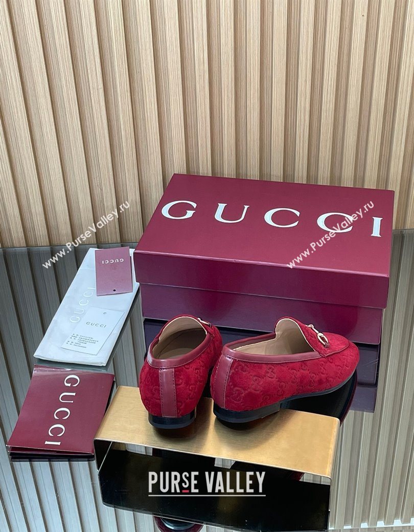 Gucci Jordaan GG Allover Suede Flat Loafers with Horsebit Red 2025 840725 (MD-250828106)