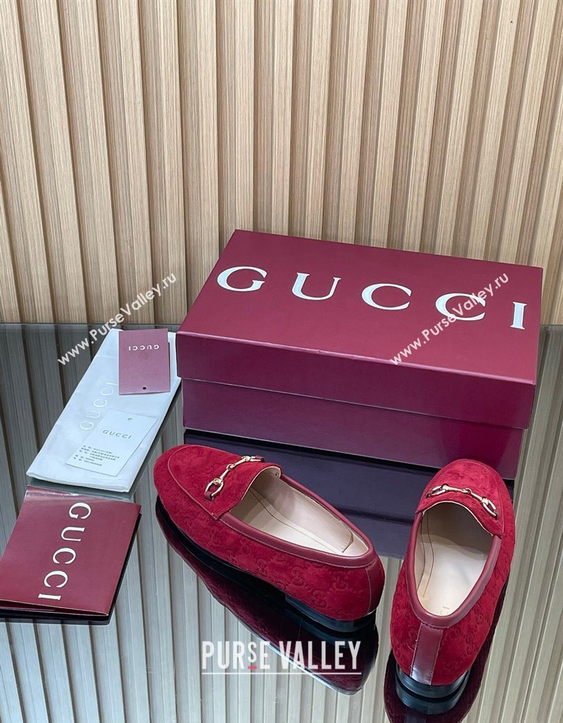 Gucci Jordaan GG Allover Suede Flat Loafers with Horsebit Red 2025 840725 (MD-250828106)