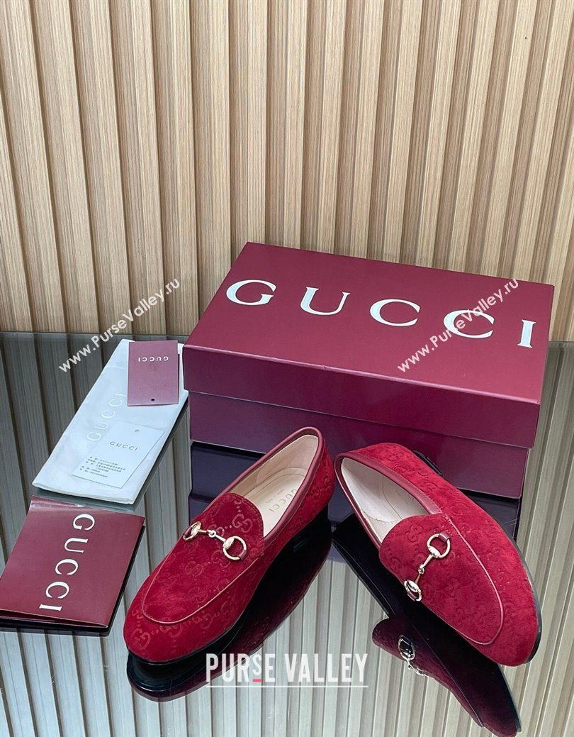 Gucci Jordaan GG Allover Suede Flat Loafers with Horsebit Red 2025 840725 (MD-250828106)
