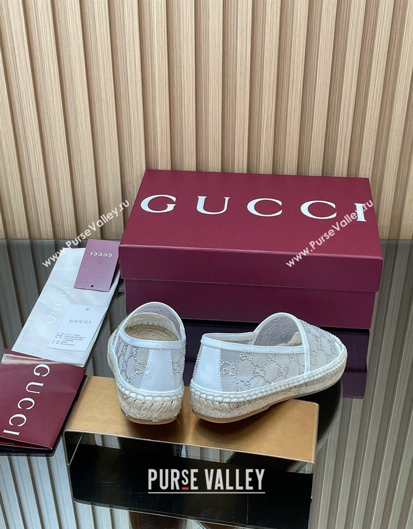 Gucci GG Strass Mesh Espadrilles Flat White 2025 GG082805 (MD-250828075)