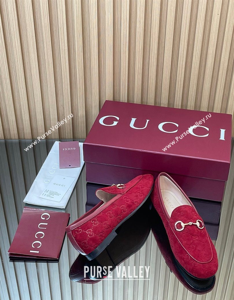Gucci Jordaan GG Allover Suede Flat Loafers with Horsebit Red 2025 840725 (MD-250828106)