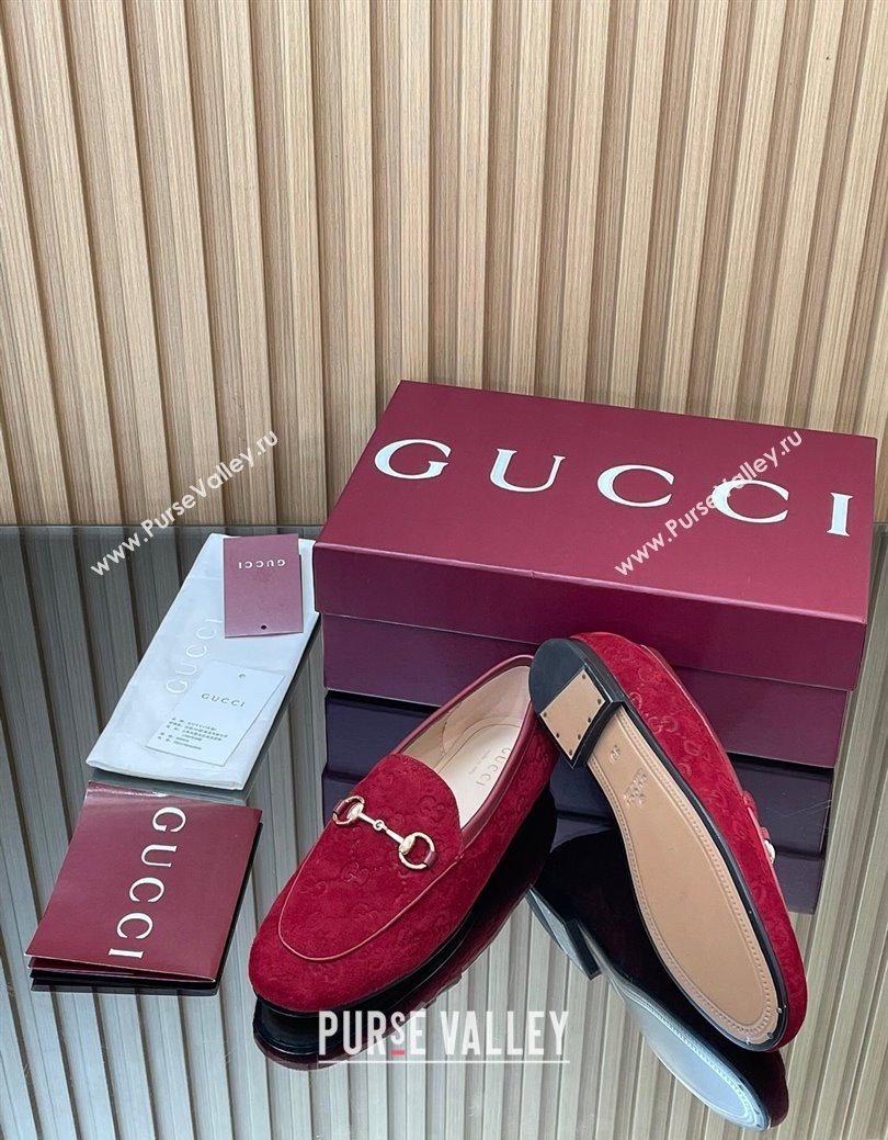 Gucci Jordaan GG Allover Suede Flat Loafers with Horsebit Red 2025 840725 (MD-250828106)