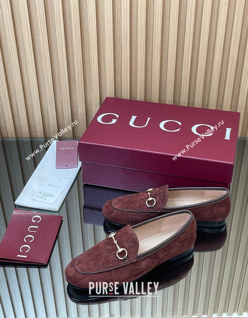 Gucci Jordaan GG Allover Suede Flat Loafers with Horsebit Dark Brown 2025 840725 (MD-250828107)