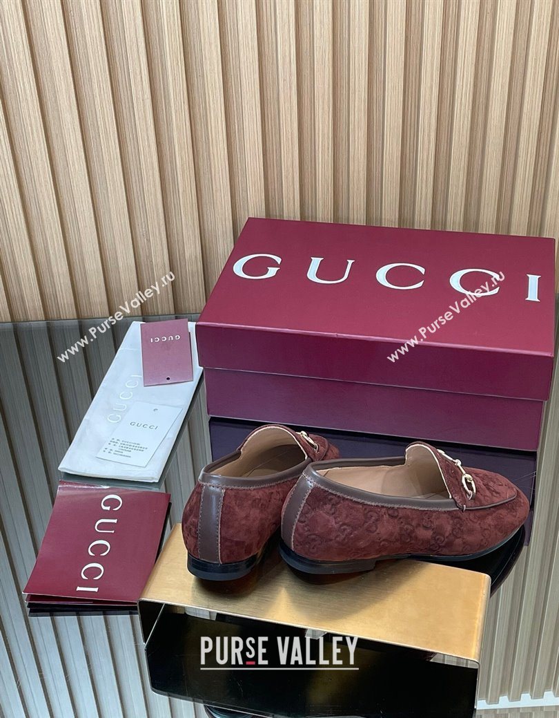 Gucci Jordaan GG Allover Suede Flat Loafers with Horsebit Dark Brown 2025 840725 (MD-250828107)