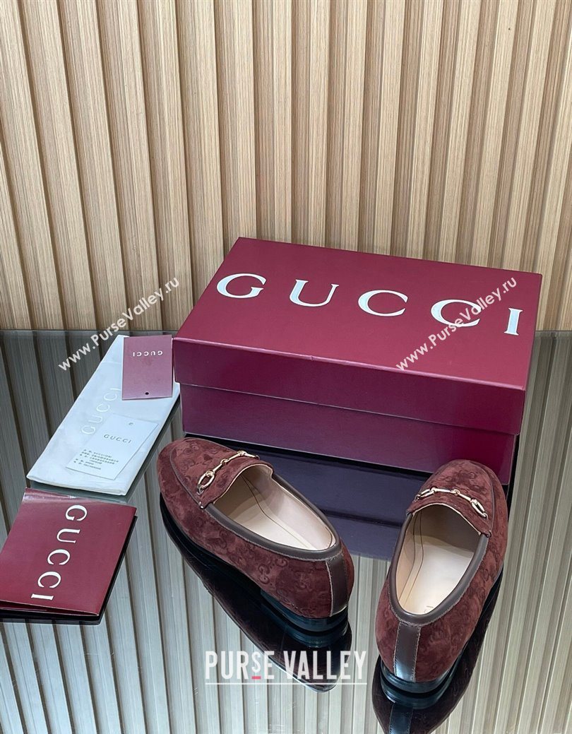 Gucci Jordaan GG Allover Suede Flat Loafers with Horsebit Dark Brown 2025 840725 (MD-250828107)