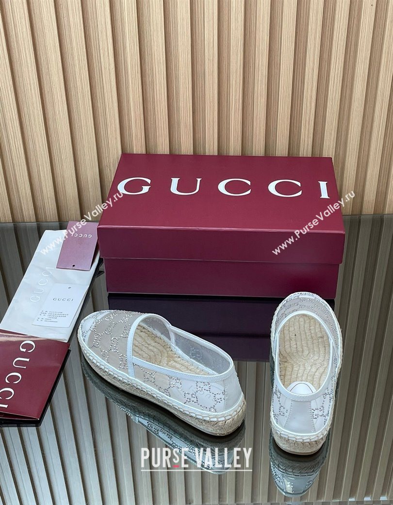 Gucci GG Strass Mesh Espadrilles Flat White 2025 GG082805 (MD-250828075)