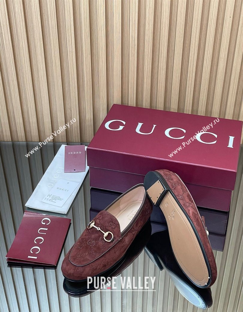 Gucci Jordaan GG Allover Suede Flat Loafers with Horsebit Dark Brown 2025 840725 (MD-250828107)