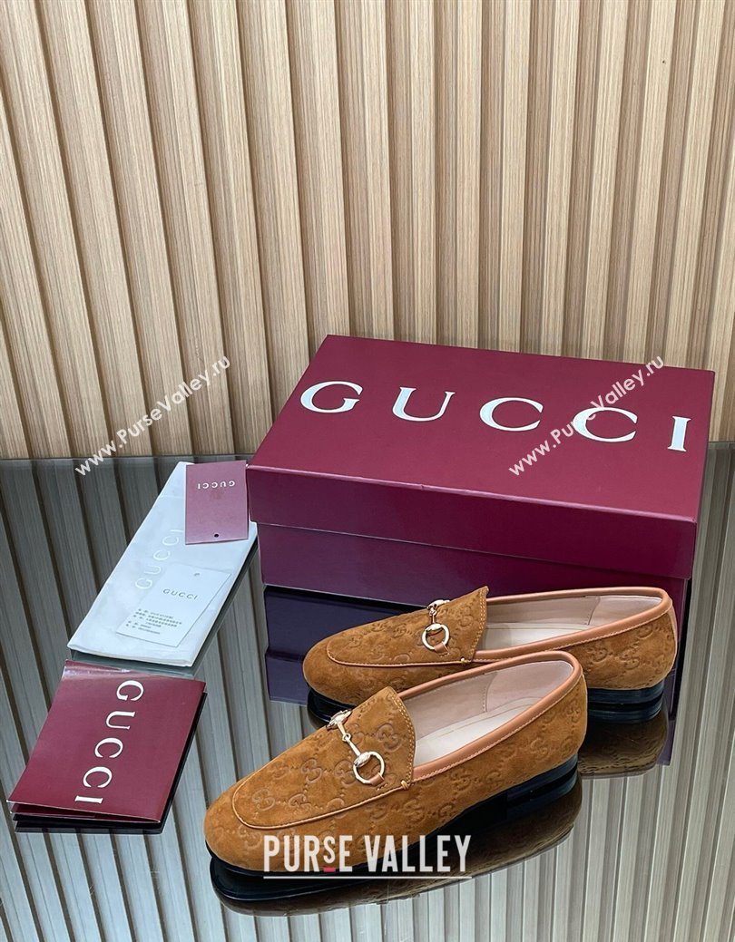 Gucci Jordaan GG Allover Suede Flat Loafers with Horsebit Light Brown 2025 840725 (MD-250828108)