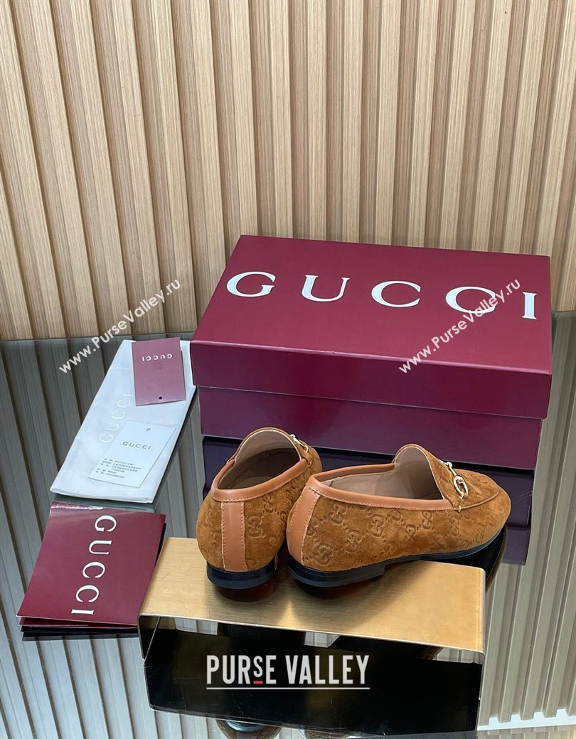 Gucci Jordaan GG Allover Suede Flat Loafers with Horsebit Light Brown 2025 840725 (MD-250828108)