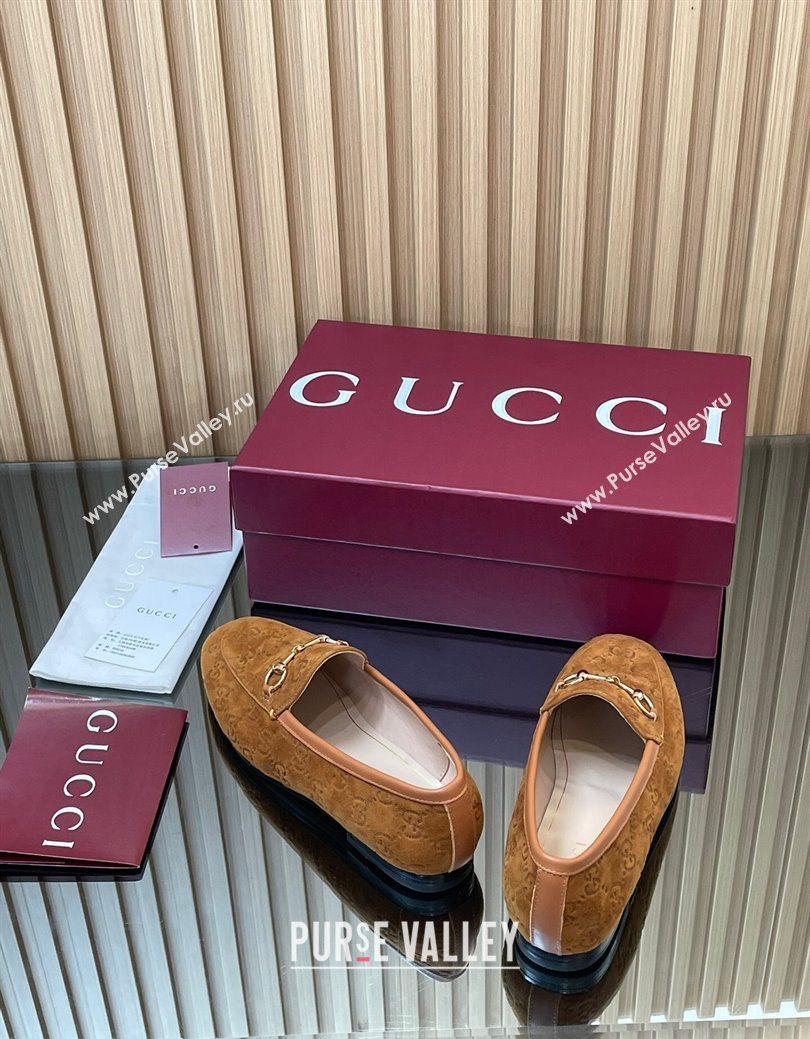 Gucci Jordaan GG Allover Suede Flat Loafers with Horsebit Light Brown 2025 840725 (MD-250828108)