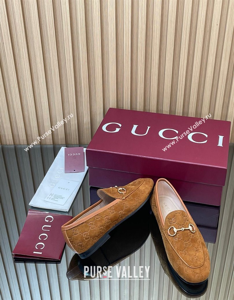 Gucci Jordaan GG Allover Suede Flat Loafers with Horsebit Light Brown 2025 840725 (MD-250828108)