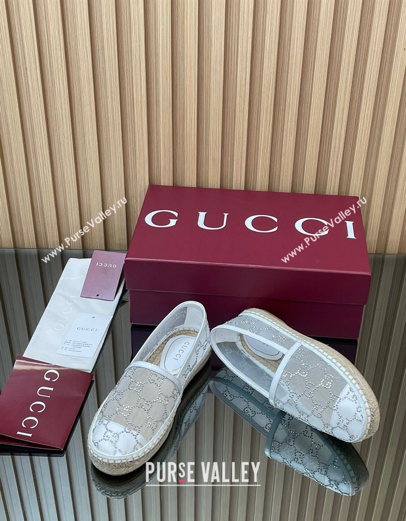 Gucci GG Strass Mesh Espadrilles Flat White 2025 GG082805 (MD-250828075)