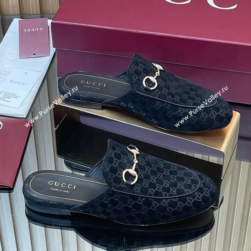 Gucci Princetown GG Allover Suede Flat Slipper with Horsebit Black 2025 ‎813864 (MD-250828109)