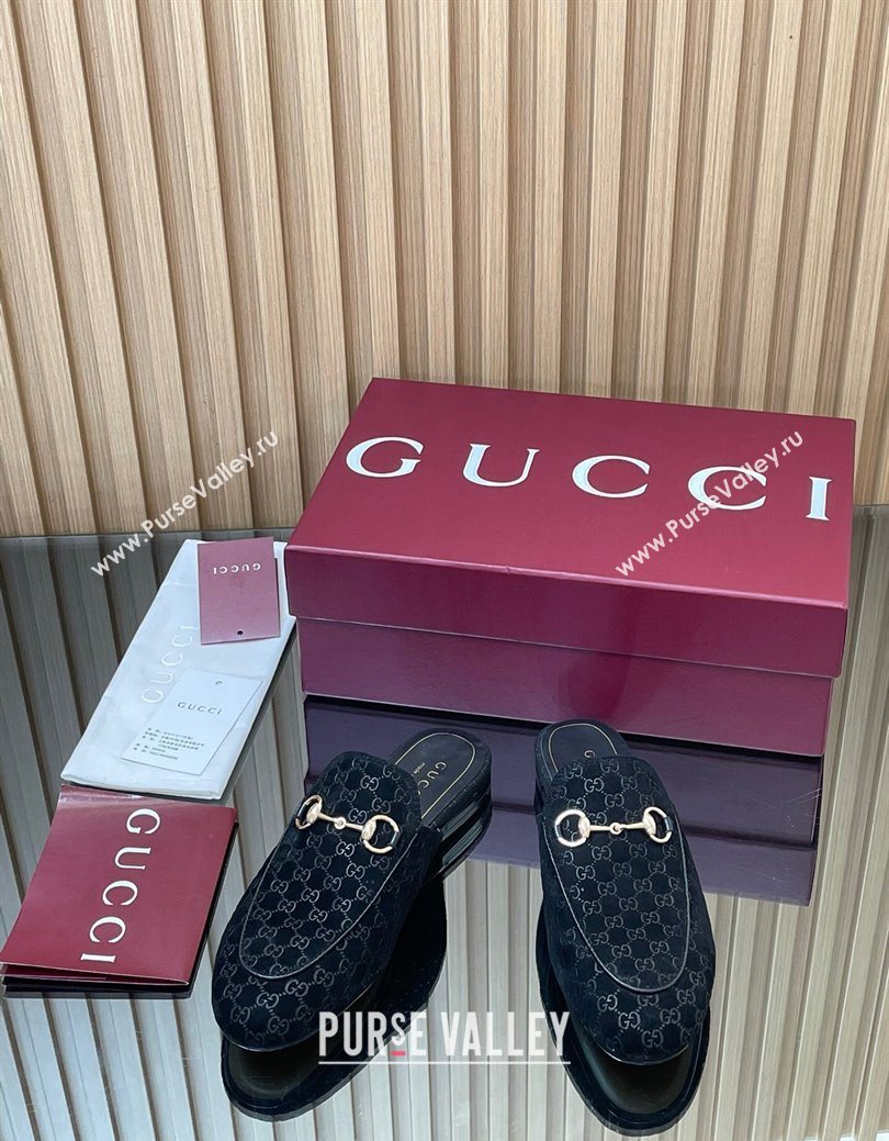 Gucci Princetown GG Allover Suede Flat Slipper with Horsebit Black 2025 ‎813864 (MD-250828109)