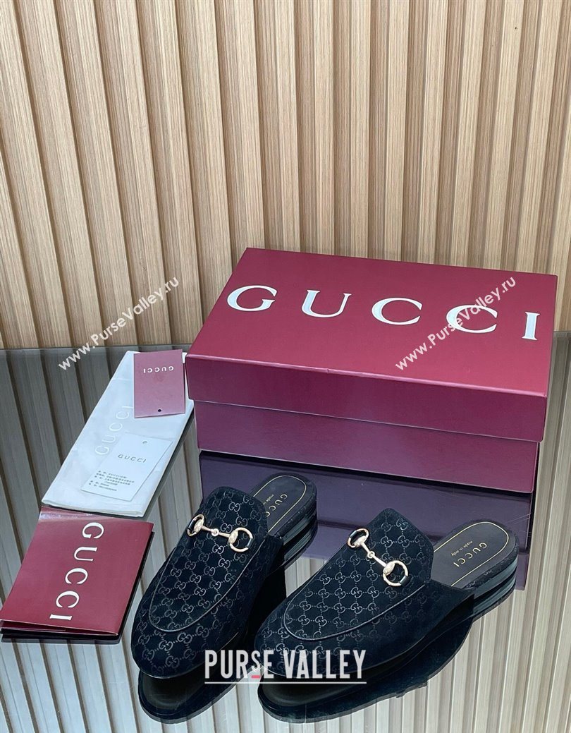 Gucci Princetown GG Allover Suede Flat Slipper with Horsebit Black 2025 ‎813864 (MD-250828109)