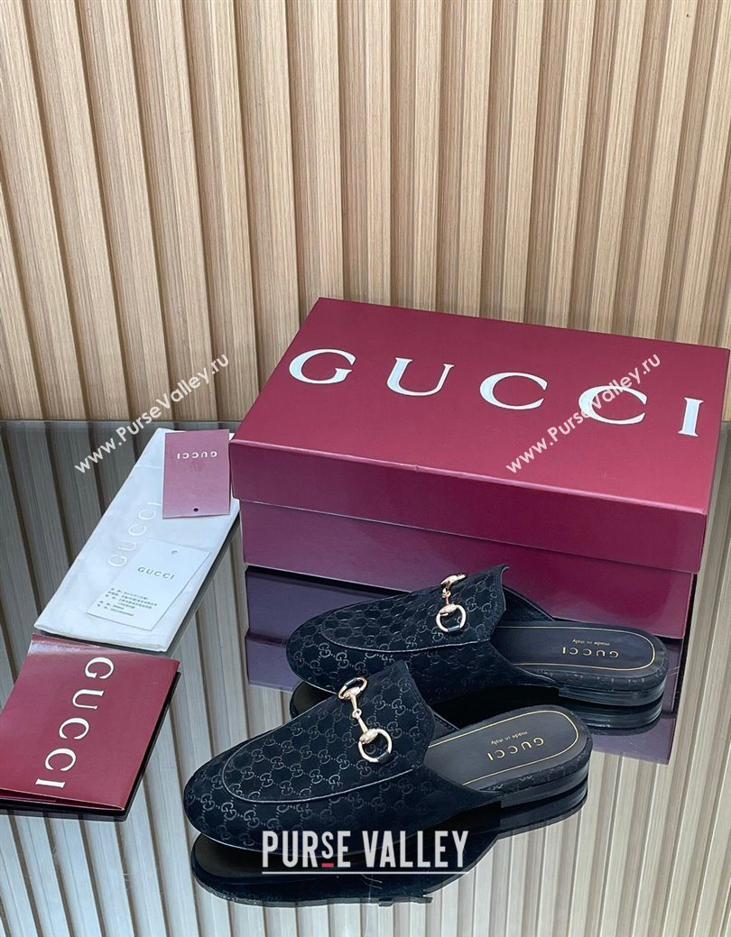 Gucci Princetown GG Allover Suede Flat Slipper with Horsebit Black 2025 ‎813864 (MD-250828109)