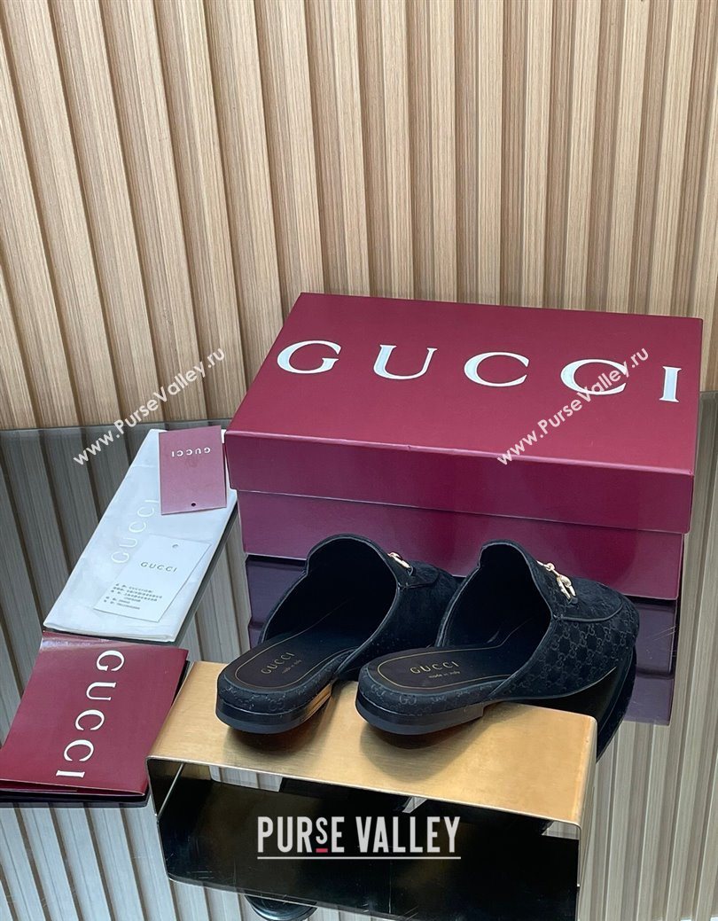 Gucci Princetown GG Allover Suede Flat Slipper with Horsebit Black 2025 ‎813864 (MD-250828109)