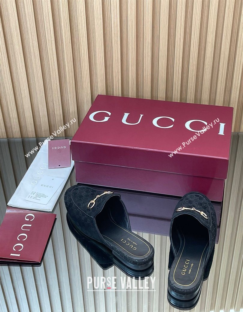 Gucci Princetown GG Allover Suede Flat Slipper with Horsebit Black 2025 ‎813864 (MD-250828109)