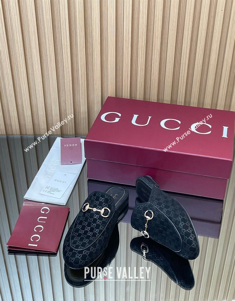 Gucci Princetown GG Allover Suede Flat Slipper with Horsebit Black 2025 ‎813864 (MD-250828109)