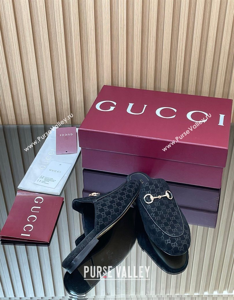 Gucci Princetown GG Allover Suede Flat Slipper with Horsebit Black 2025 ‎813864 (MD-250828109)