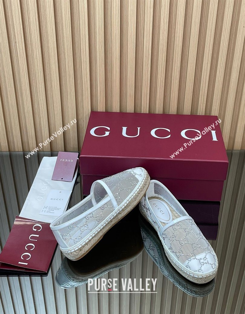 Gucci GG Strass Mesh Espadrilles Flat White 2025 GG082805 (MD-250828075)