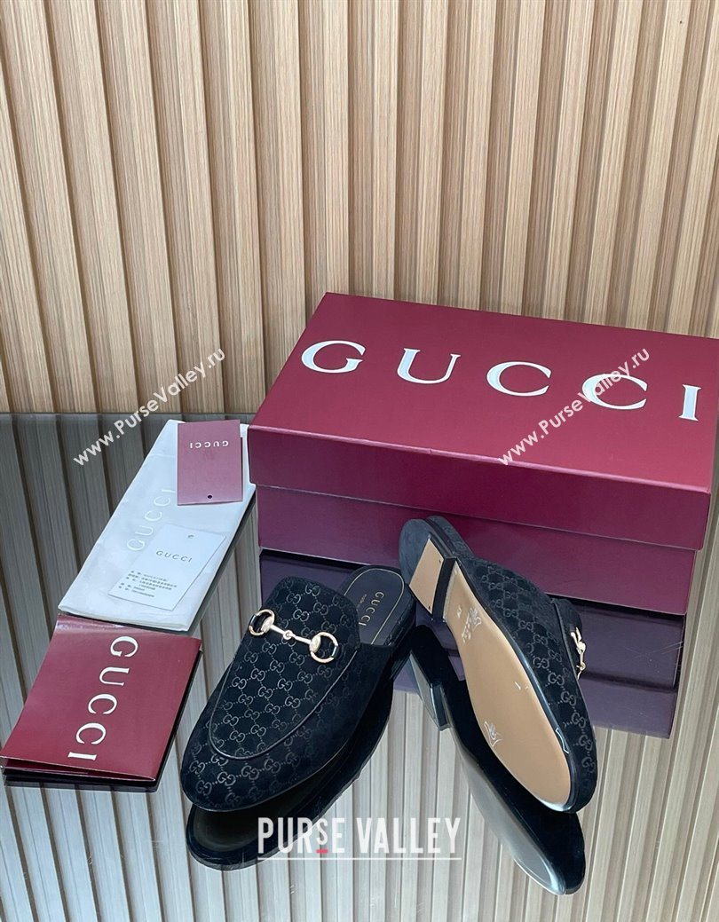 Gucci Princetown GG Allover Suede Flat Slipper with Horsebit Black 2025 ‎813864 (MD-250828109)