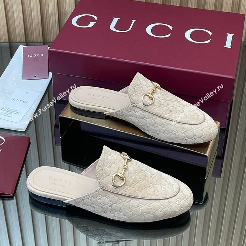 Gucci Princetown GG Allover Suede Flat Slipper with Horsebit Beige Grey 2025 ‎813864 (MD-250828110)