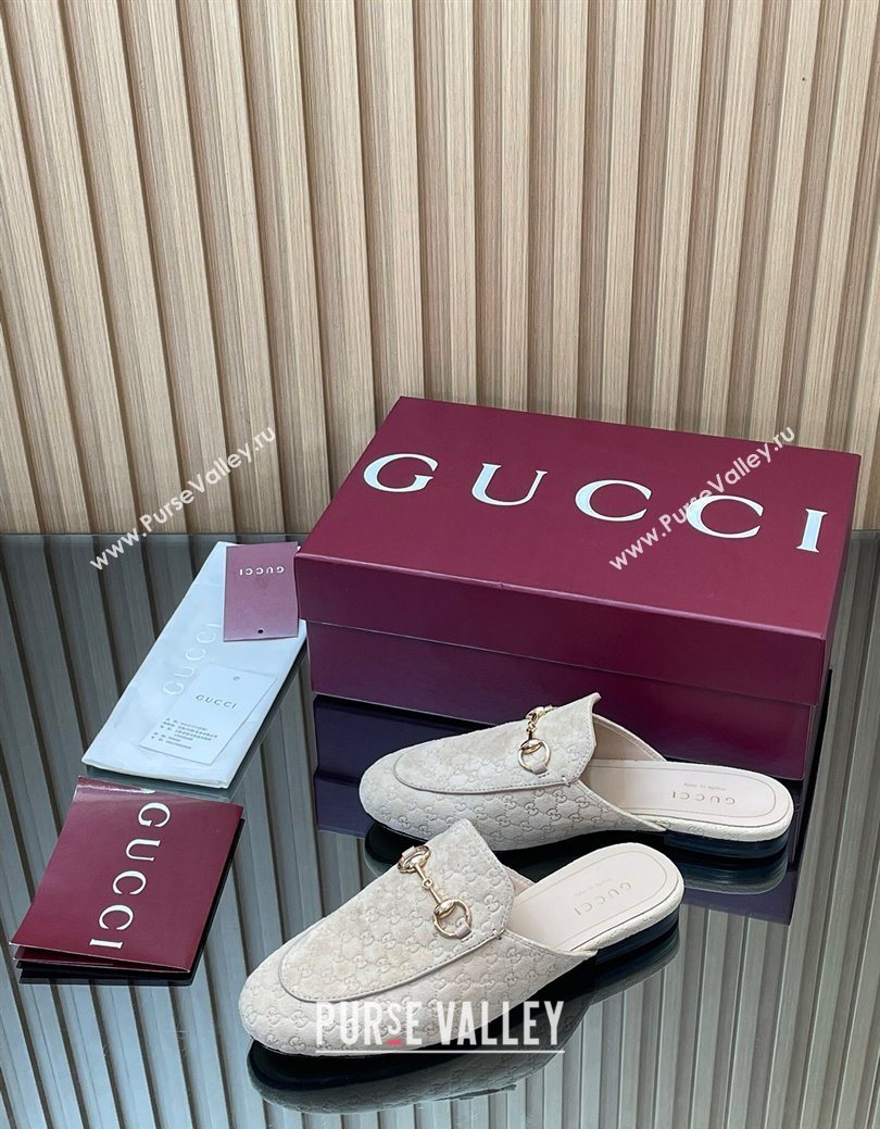 Gucci Princetown GG Allover Suede Flat Slipper with Horsebit Beige Grey 2025 ‎813864 (MD-250828110)