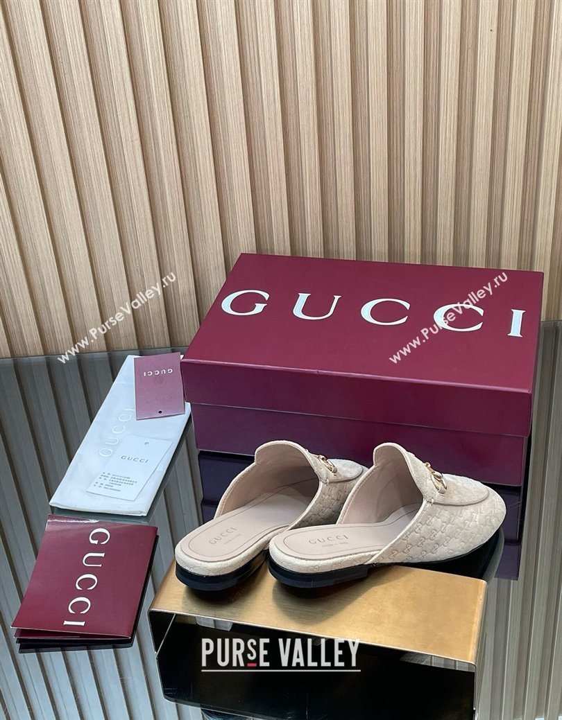 Gucci Princetown GG Allover Suede Flat Slipper with Horsebit Beige Grey 2025 ‎813864 (MD-250828110)