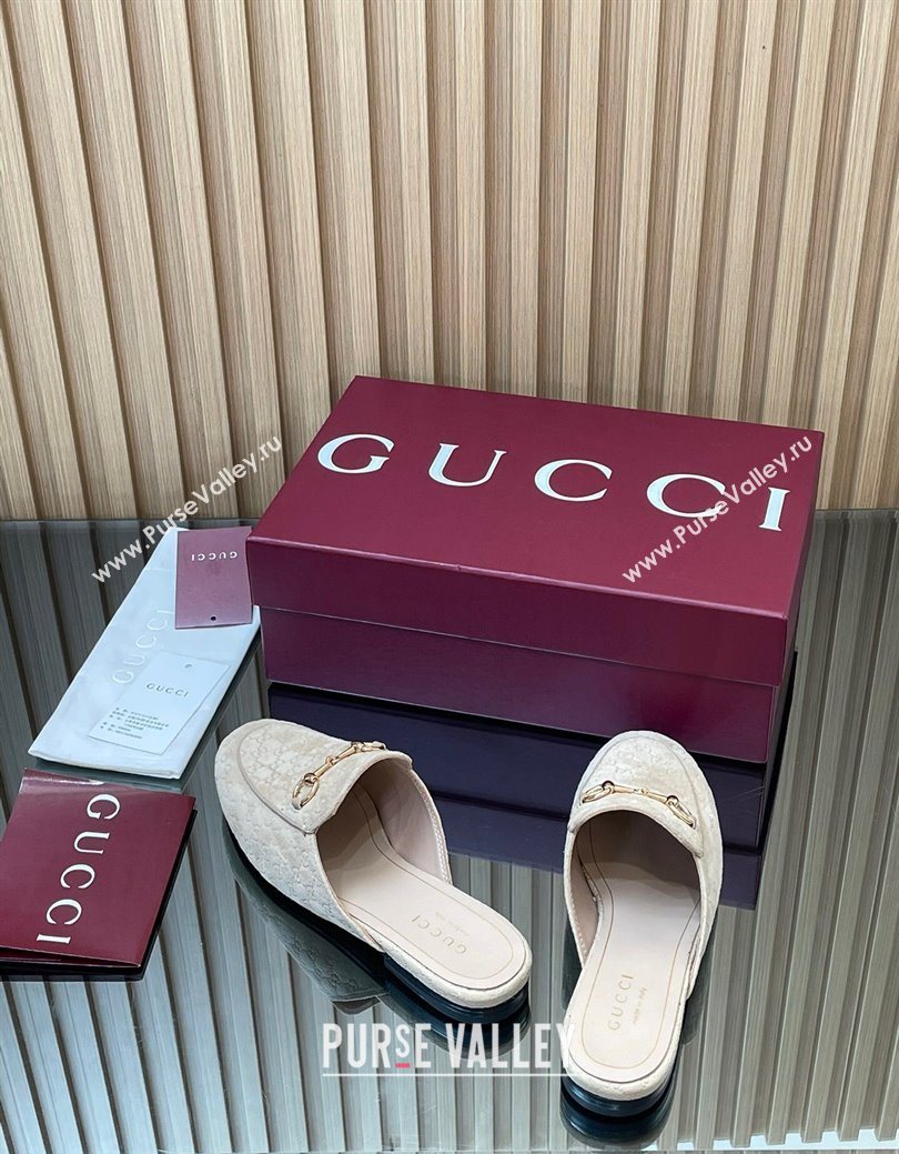 Gucci Princetown GG Allover Suede Flat Slipper with Horsebit Beige Grey 2025 ‎813864 (MD-250828110)