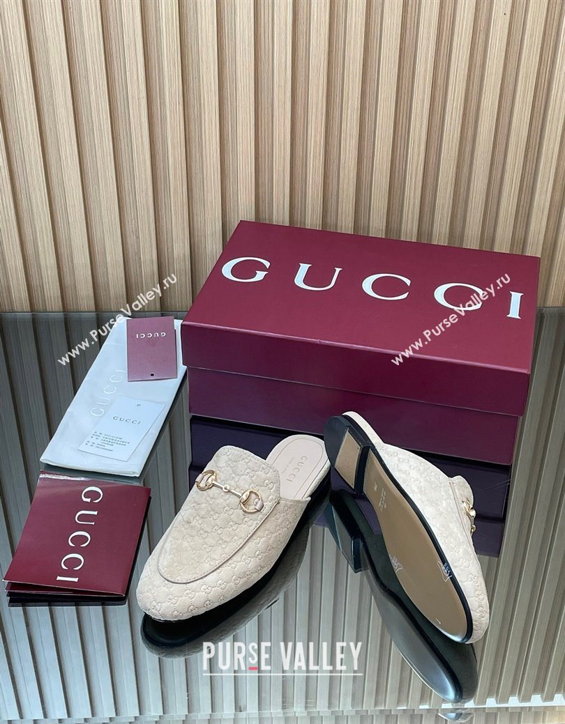 Gucci Princetown GG Allover Suede Flat Slipper with Horsebit Beige Grey 2025 ‎813864 (MD-250828110)
