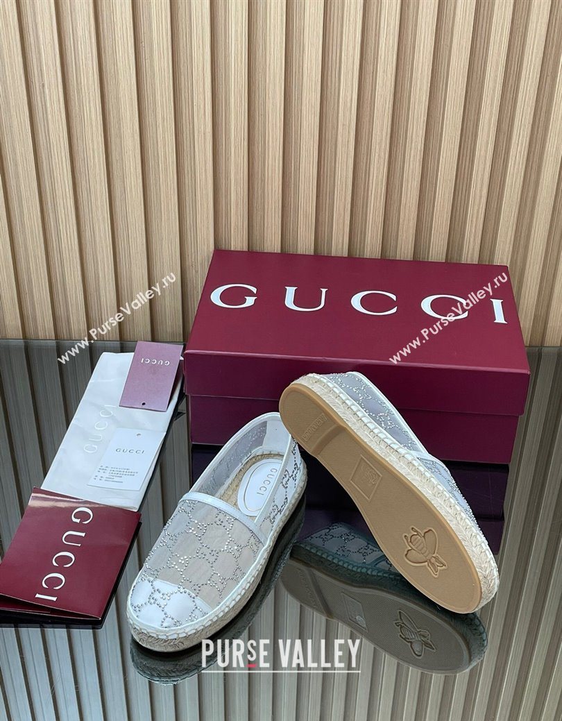 Gucci GG Strass Mesh Espadrilles Flat White 2025 GG082805 (MD-250828075)