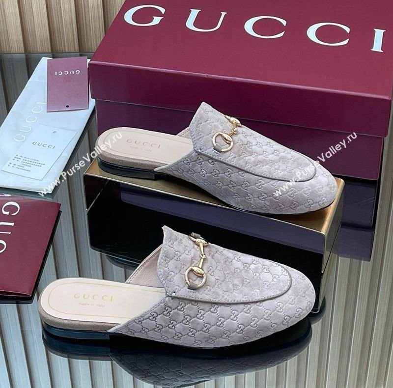 Gucci Princetown GG Allover Suede Flat Slipper with Horsebit Grey2 2025 813864 (MD-250828111)