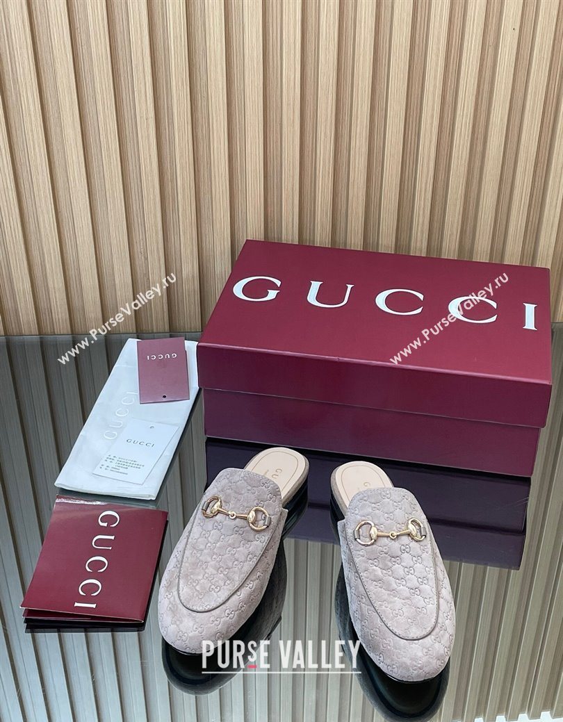 Gucci Princetown GG Allover Suede Flat Slipper with Horsebit Grey2 2025 813864 (MD-250828111)