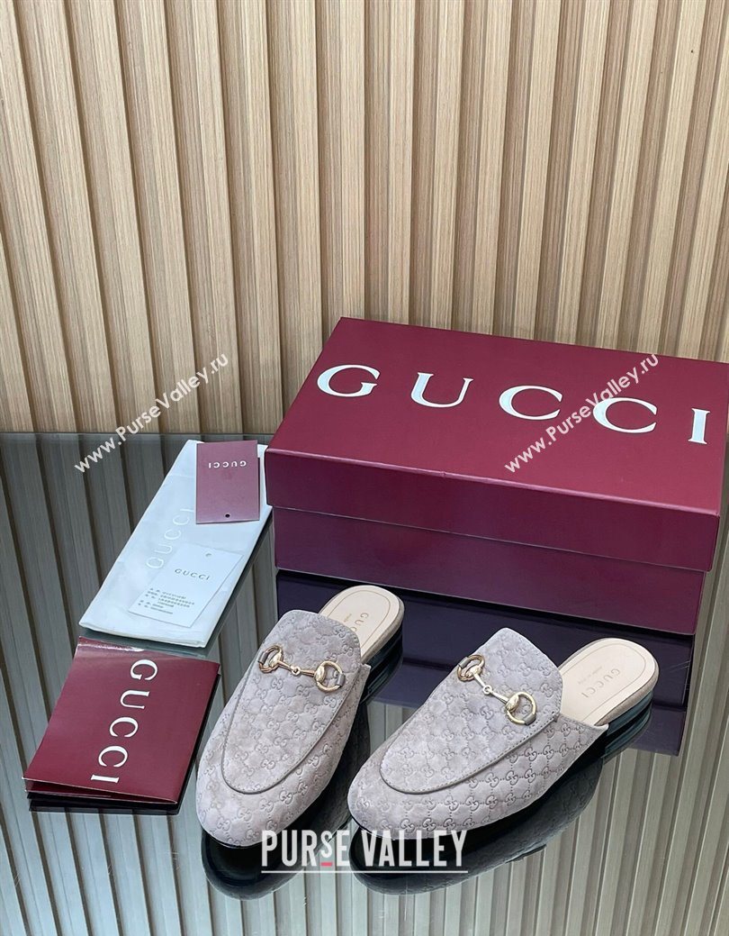 Gucci Princetown GG Allover Suede Flat Slipper with Horsebit Grey2 2025 813864 (MD-250828111)
