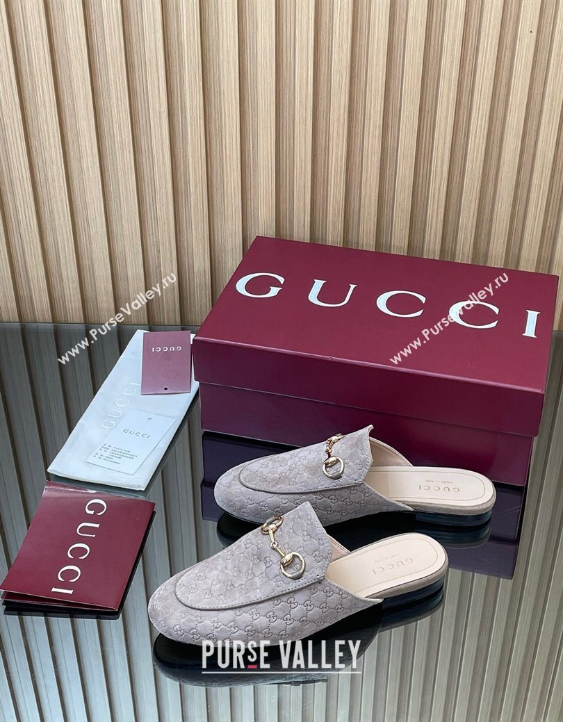 Gucci Princetown GG Allover Suede Flat Slipper with Horsebit Grey2 2025 813864 (MD-250828111)