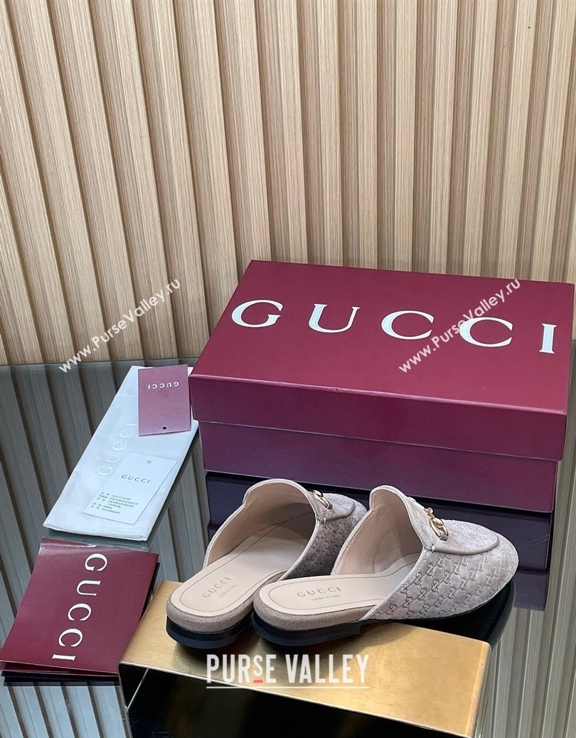 Gucci Princetown GG Allover Suede Flat Slipper with Horsebit Grey2 2025 813864 (MD-250828111)