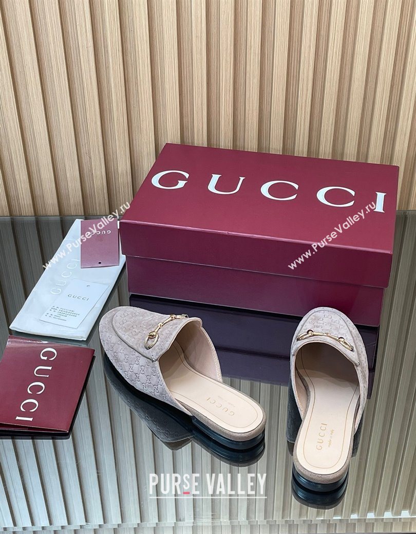 Gucci Princetown GG Allover Suede Flat Slipper with Horsebit Grey2 2025 813864 (MD-250828111)