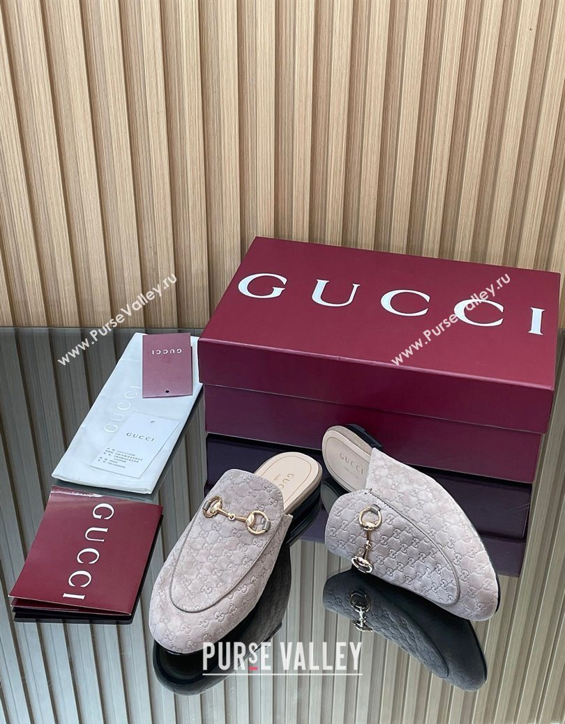 Gucci Princetown GG Allover Suede Flat Slipper with Horsebit Grey2 2025 813864 (MD-250828111)