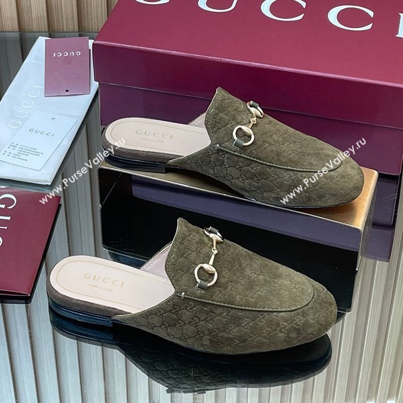 Gucci Princetown GG Allover Suede Flat Slipper with Horsebit Green 2025 ‎813864 (MD-250828112)