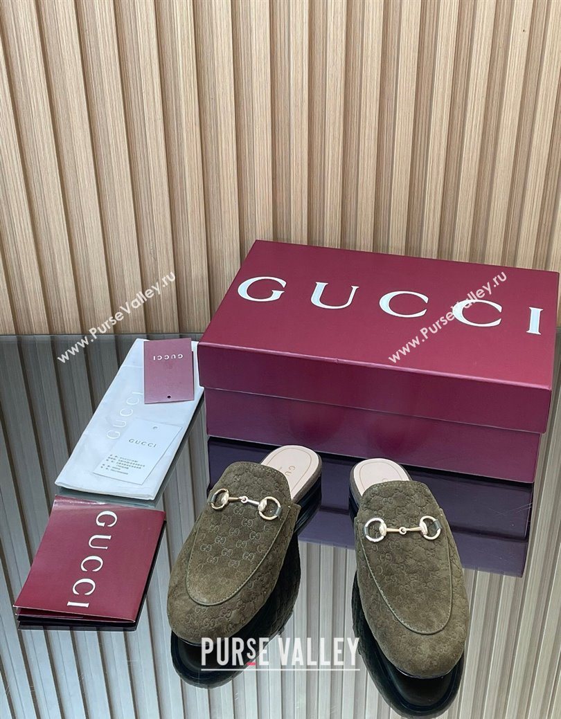 Gucci Princetown GG Allover Suede Flat Slipper with Horsebit Green 2025 ‎813864 (MD-250828112)